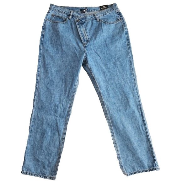 Fashion Nova Curve Crossover Straight Leg Jean Medium Wash SZ 14 Botton Fly NWT - Picture 1 of 16